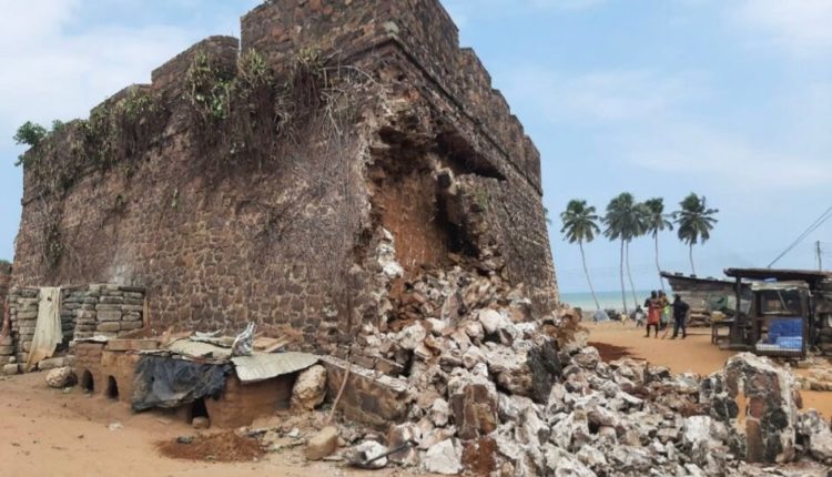 The deterioration of one of the external walls of Fort at British Komenda